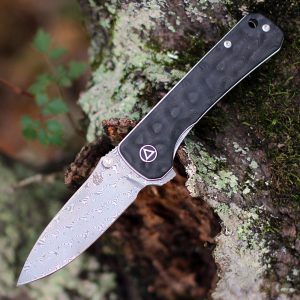 QSP Knife Hawk - Black Carbon Fiber (3.225" Damascus) QS131A